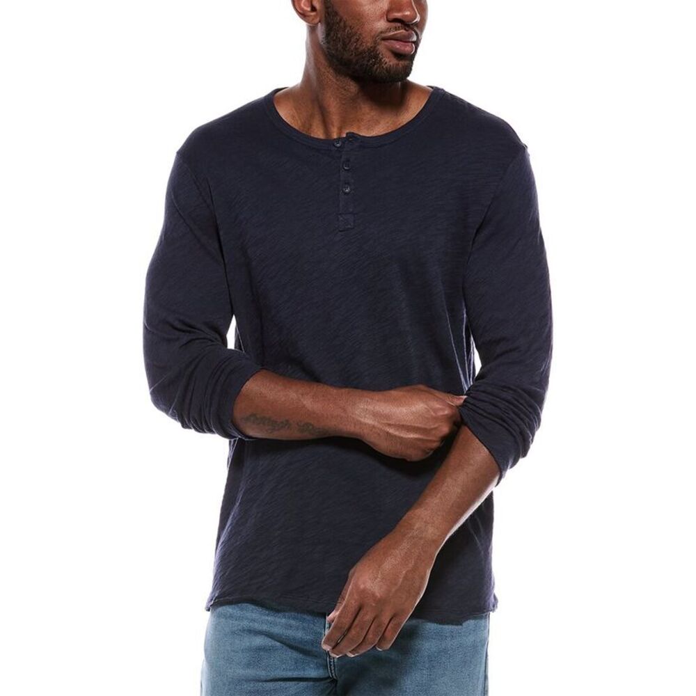 Atm Anthony Thomas Melillo Mens  Slub Jersey Destroyed Henley, Blue